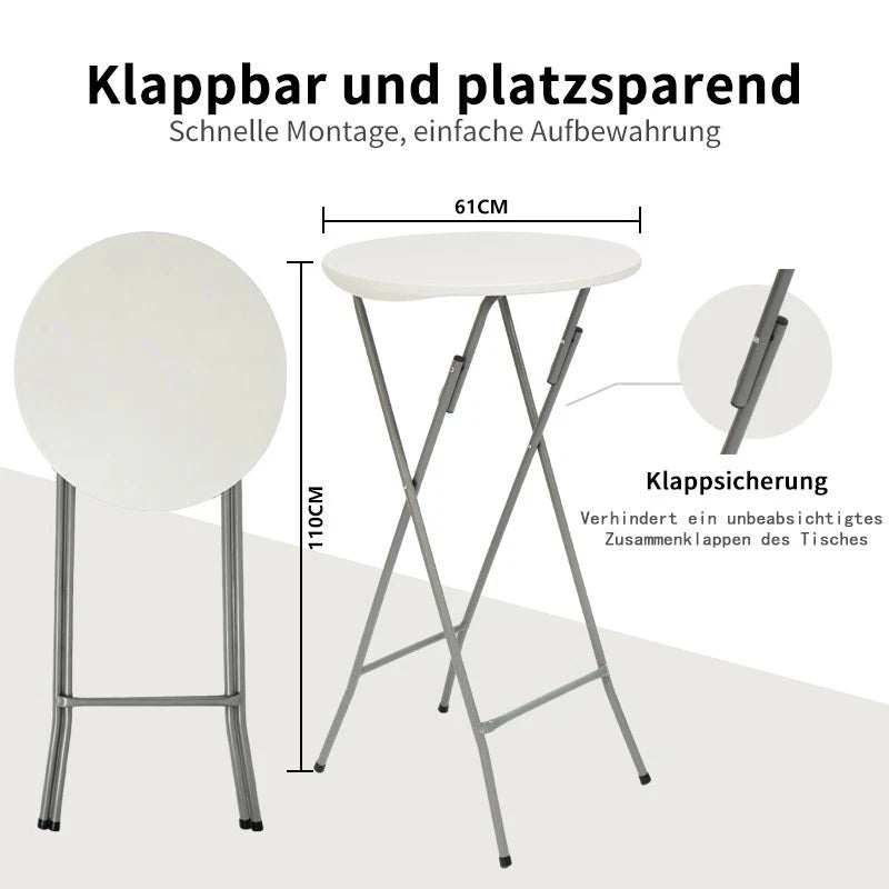 Wohnglanz Stehtisch klappbar Partytisch Bistrotisch Klapptisch in weiß Höhe110cm