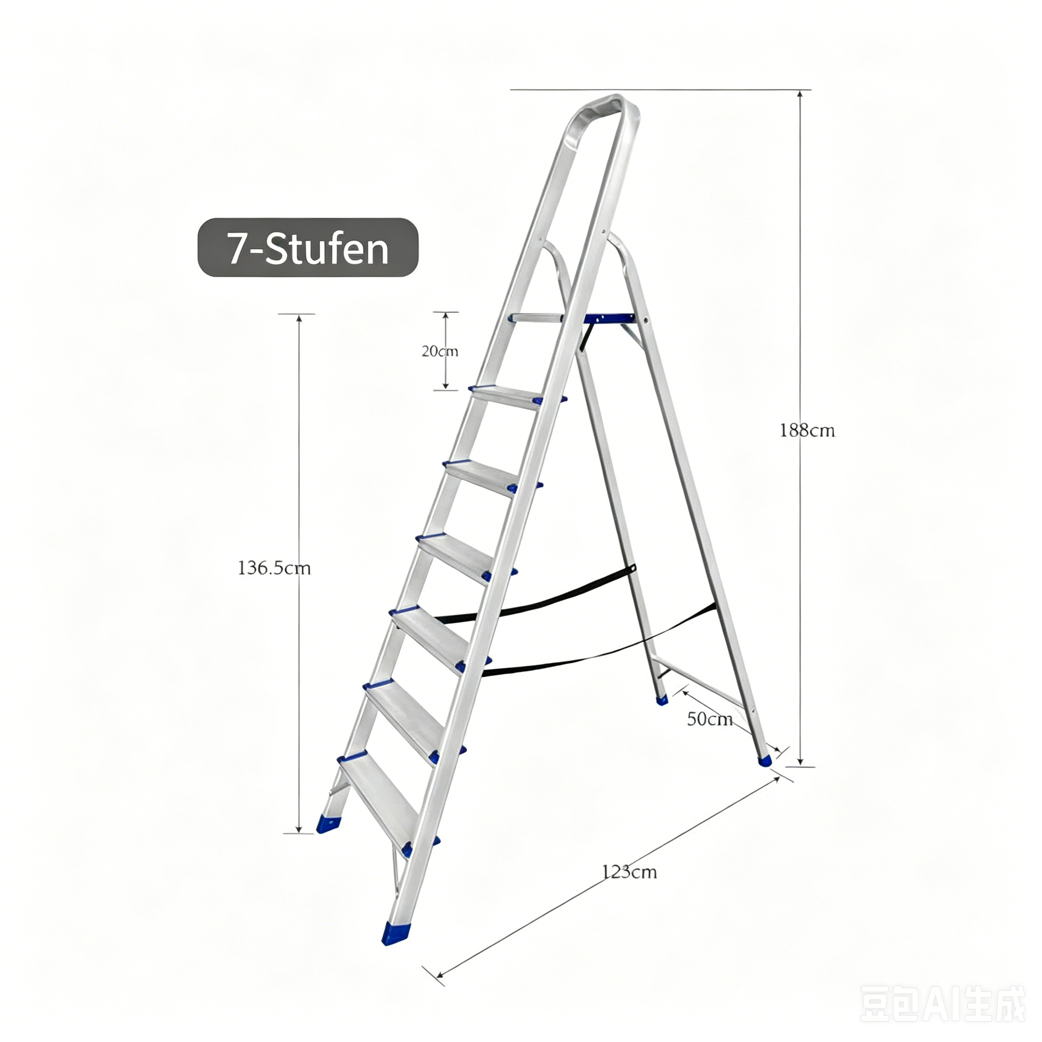 Greenbite Aluminium Stehleiter 3 4 5 6 7 Stufen – 150kg, Trittleiter Klapptritt
