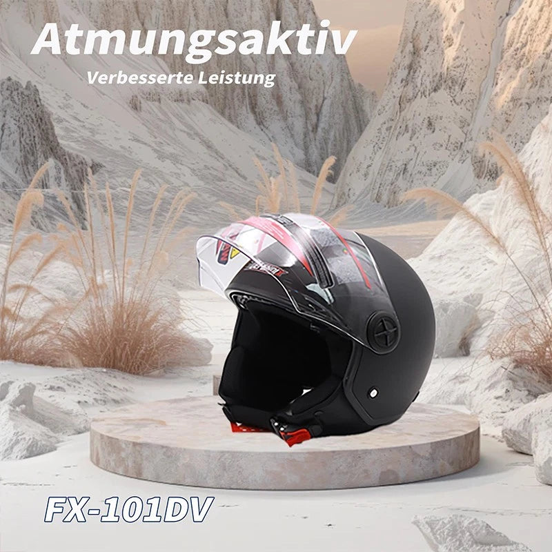 Helm Dreivertelhelm Doppellinse Matt Schwarz für Motorrad und Roller Größe S‑XL