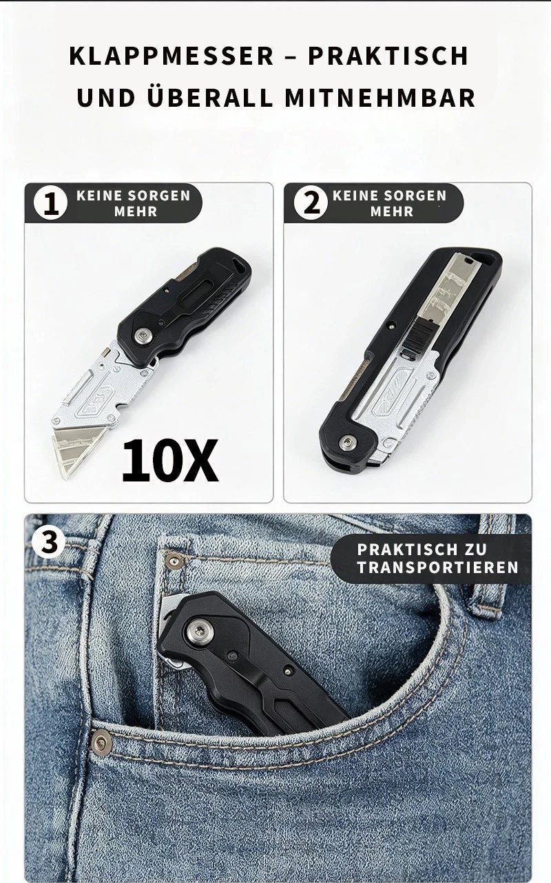 10 x Profi Zinklegierung+ABS Klappbares Cuttermesser Universal-Teppichmesser