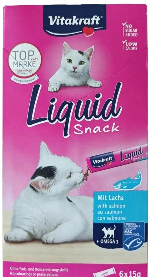 11 × Vitakraft Katzensnack Liquid Lachs + Omega 3 80 g