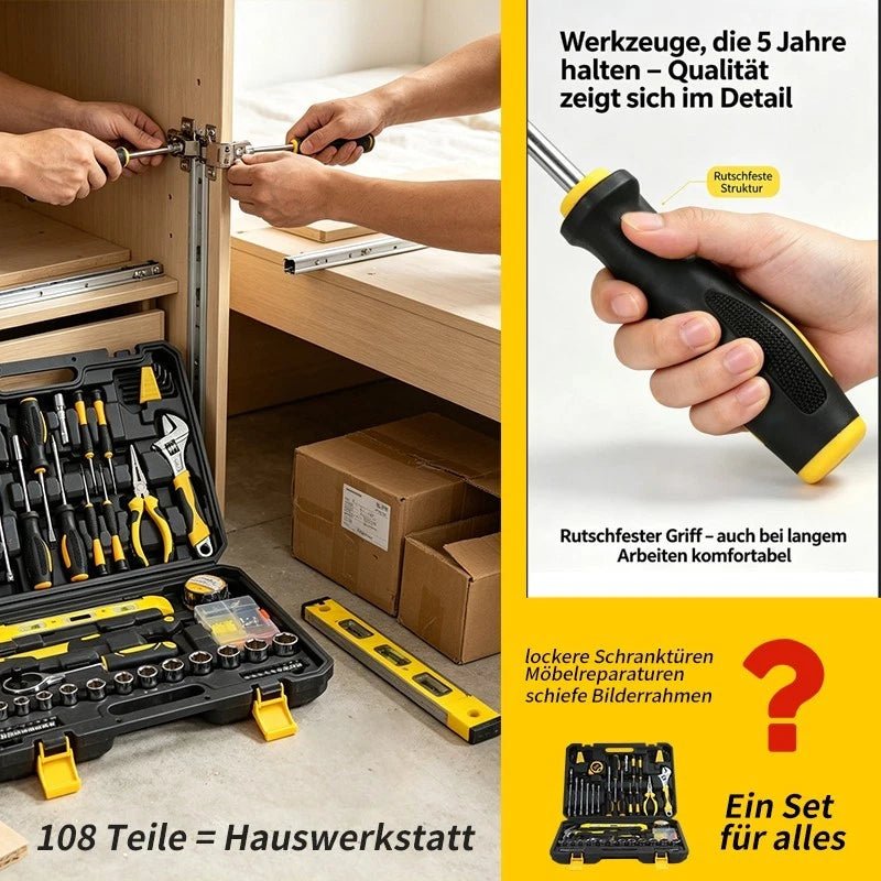 108‑tlg. bestückter Werkzeugkoffer Werkzeugset Werkzeugkasten Werkzeugkiste