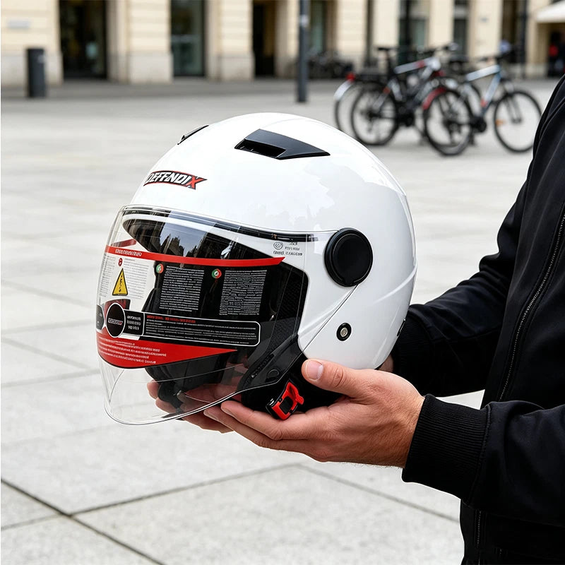Helm Dreivertelhelm Einzellinse Glanz Weiss für Motorrad und Roller Größe S‑XL