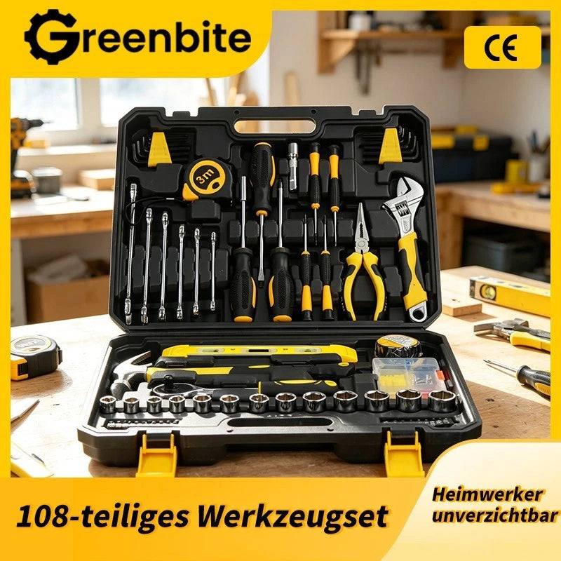 108‑tlg. bestückter Werkzeugkoffer Werkzeugset Werkzeugkasten Werkzeugkiste