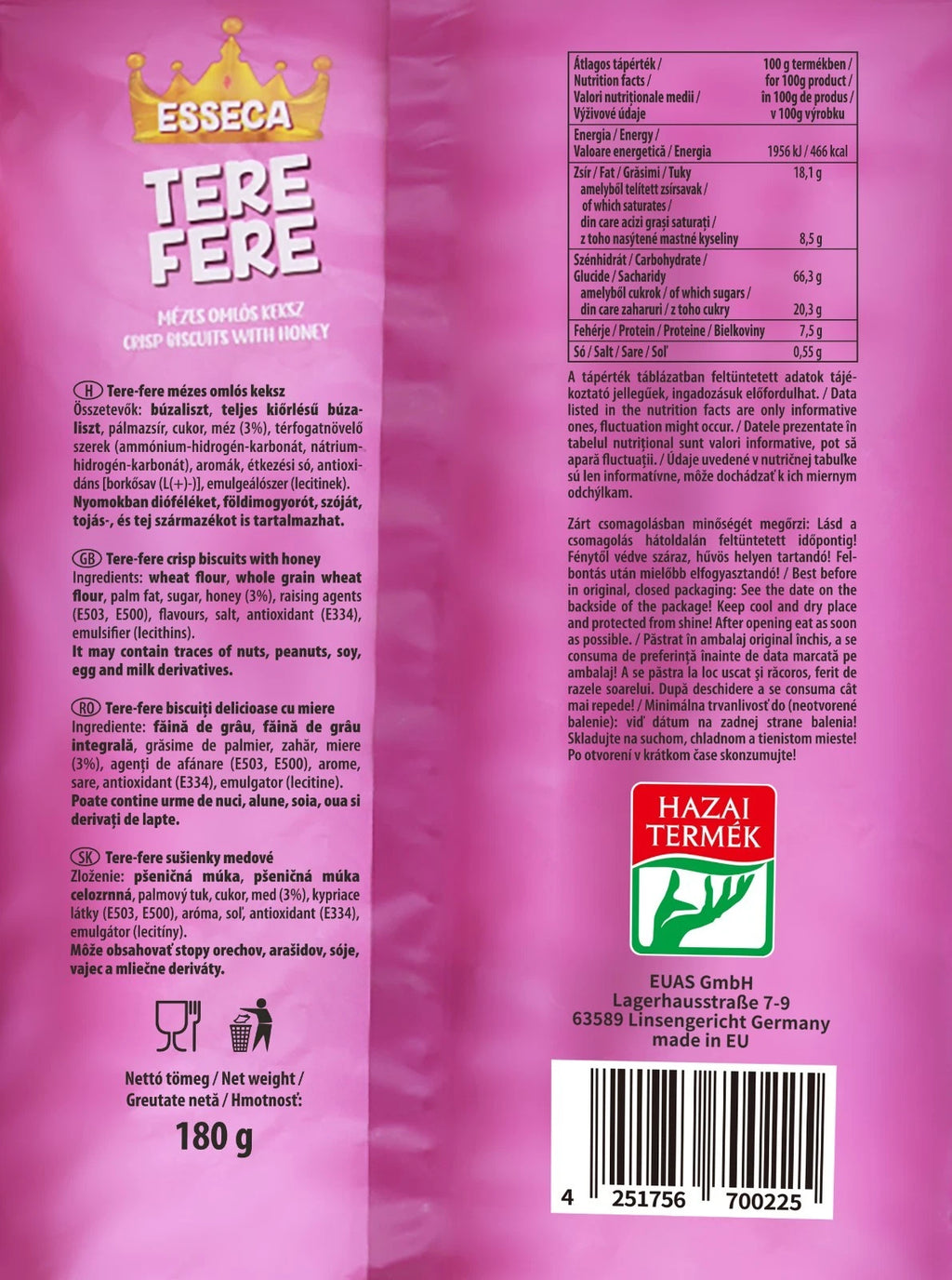 ESSECA Honig Kekse Feines Kleingebäck Honiggebäck Vollkornkekse Snack 180g x 21