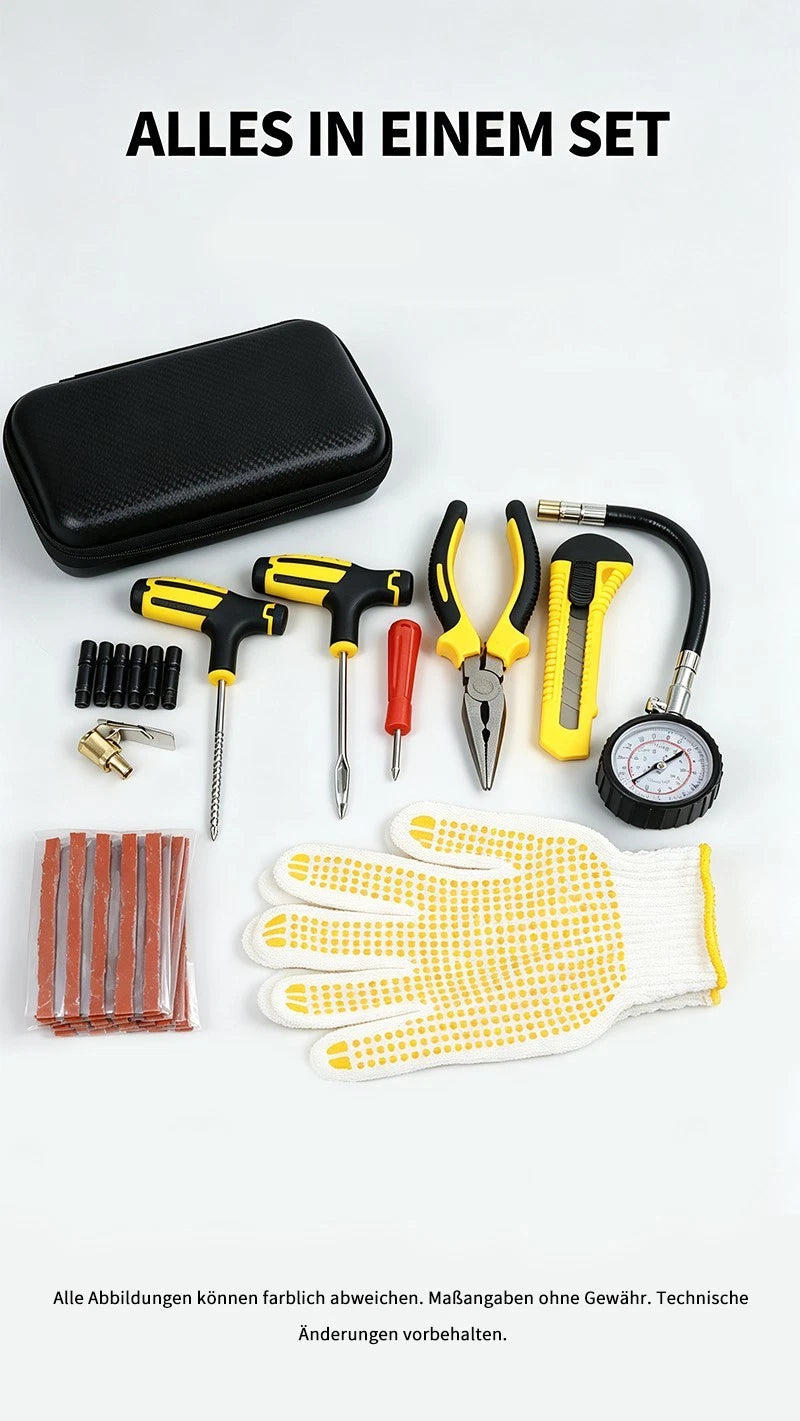 Set Reifen-Reparatur-Flicken Satz Autoreifen Pannenset Flickzeug Manometer