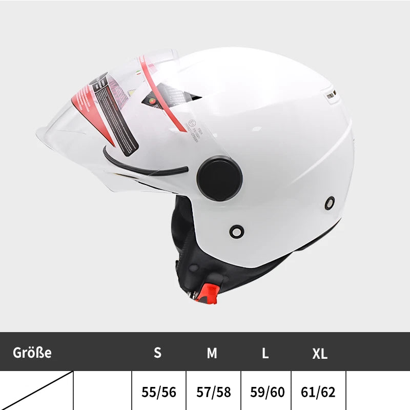 Helm Dreivertelhelm Einzellinse Glanz Weiss für Motorrad und Roller Größe S‑XL