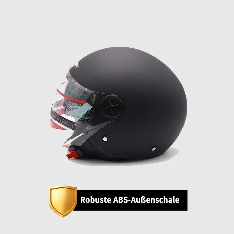 Helm Dreivertelhelm Doppellinse Matt Schwarz für Motorrad und Roller Größe S‑XL