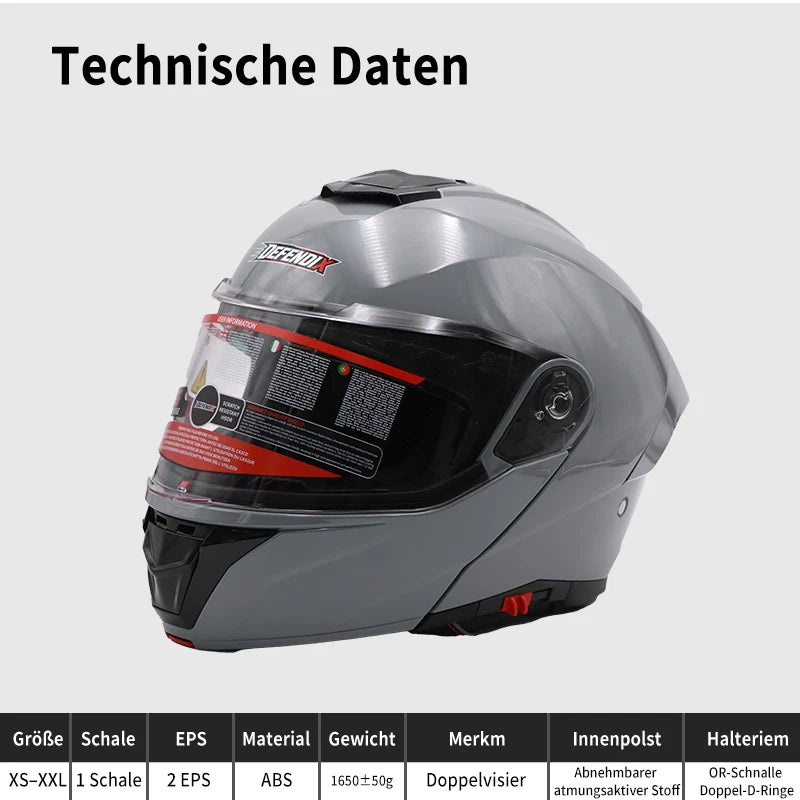 Helm Wendehelm Glanz Grau für Motorrad und Roller Größe S‑XL