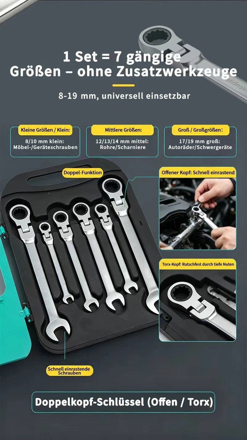 Ratsche‑Kombinationsschraubenschlüssel‑Set 7-Teiliges Set