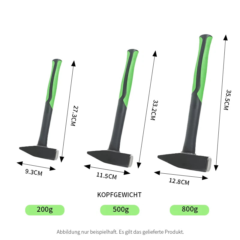 Schlosserhammer-200g，500g，800g Stahl‑Hohlrohr‑Stiel rutschfester PVC‑Griff