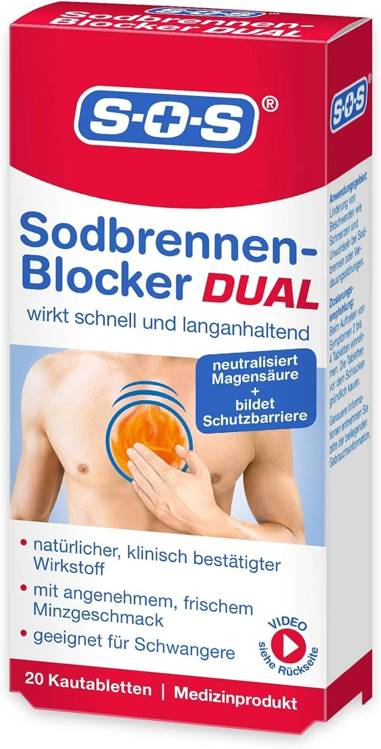 SOS SODBRENNEN-Blocker DUAL bei Sodbrennen Magendruck Kautabletten 20 Stk