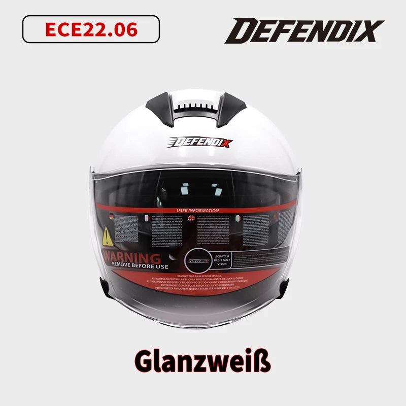 Helm Dreivertelhelm Doppellinse Glanz Weiss für Motorrad und Roller Größe S‑XL