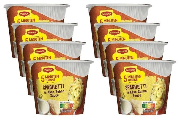 Maggi 5-Minuten Terrine Spaghetti in Käse-Sahne Sauce 8X62g