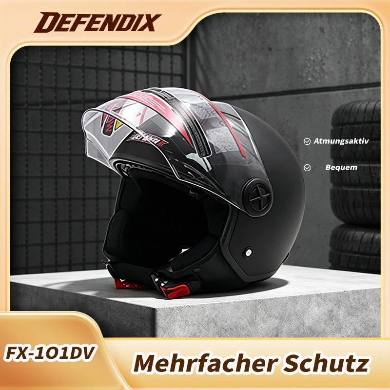 Helm Dreivertelhelm Doppellinse Matt Schwarz für Motorrad und Roller Größe S‑XL