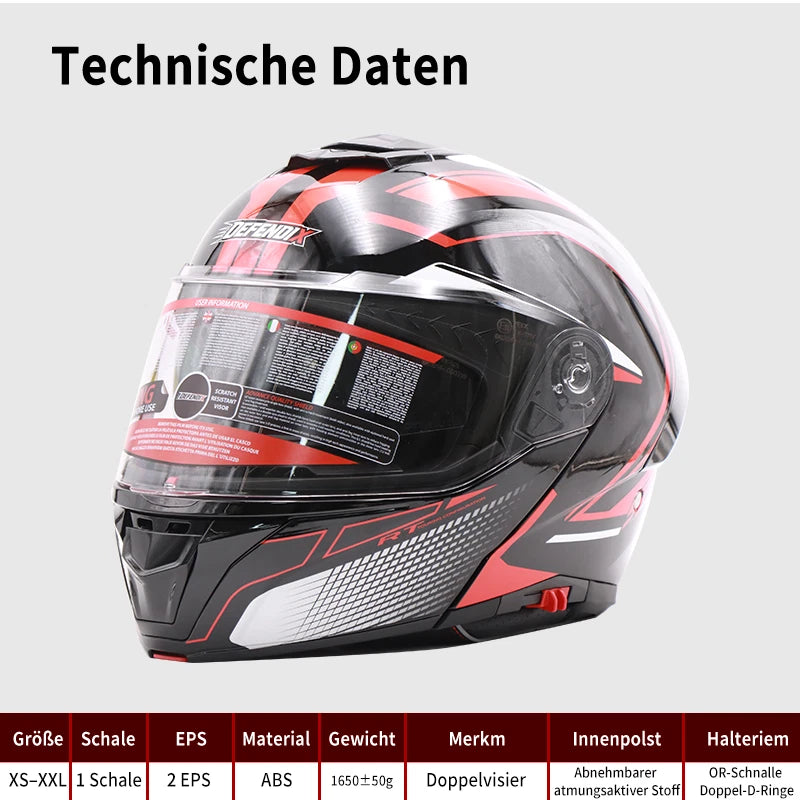 Helm Wendehelm Glanz Schwarz für Motorrad und Roller Größe S‑XL