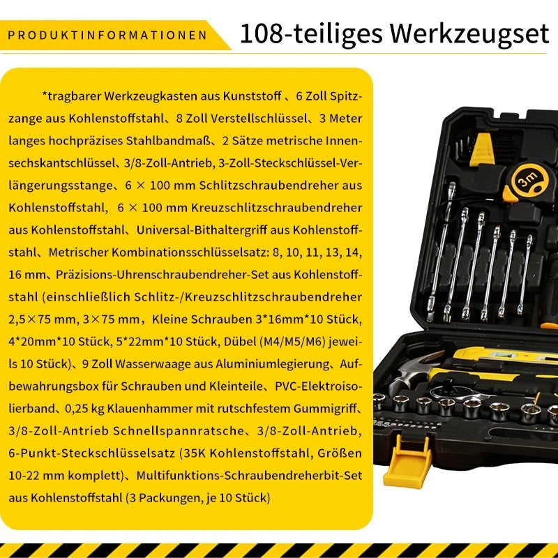 108‑tlg. bestückter Werkzeugkoffer Werkzeugset Werkzeugkasten Werkzeugkiste