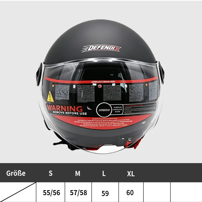 Helm Dreivertelhelm Doppellinse Matt Schwarz für Motorrad und Roller Größe S‑XL