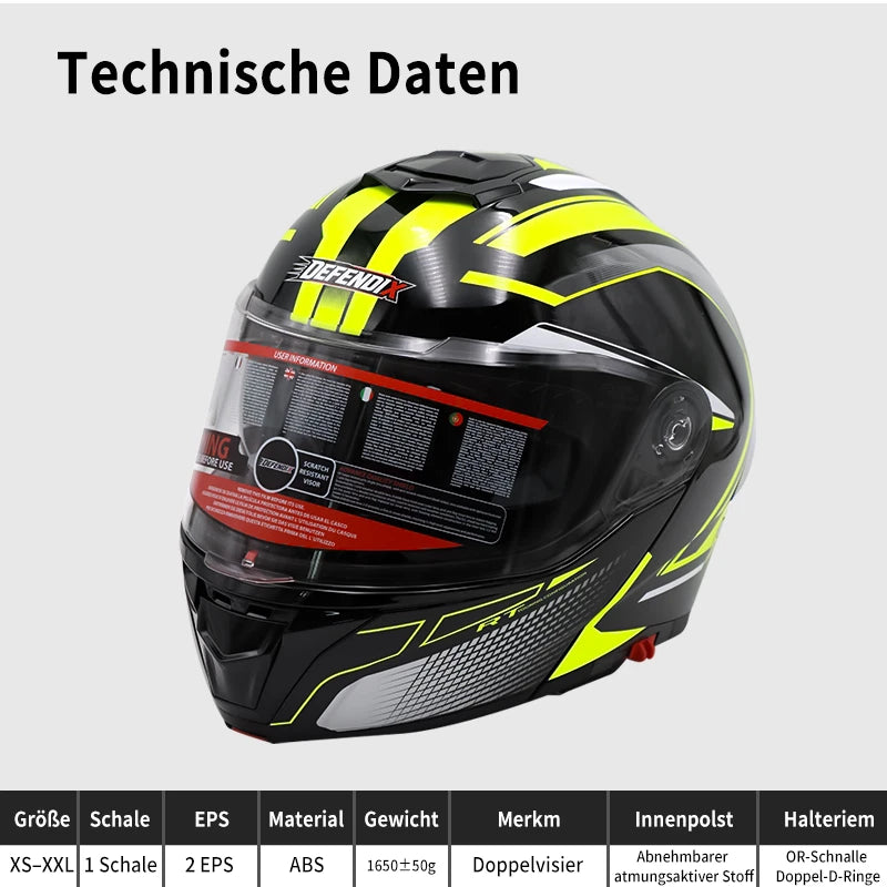 Helm Wendehelm Glanz Schwarz für Motorrad und Roller Größe S‑XL